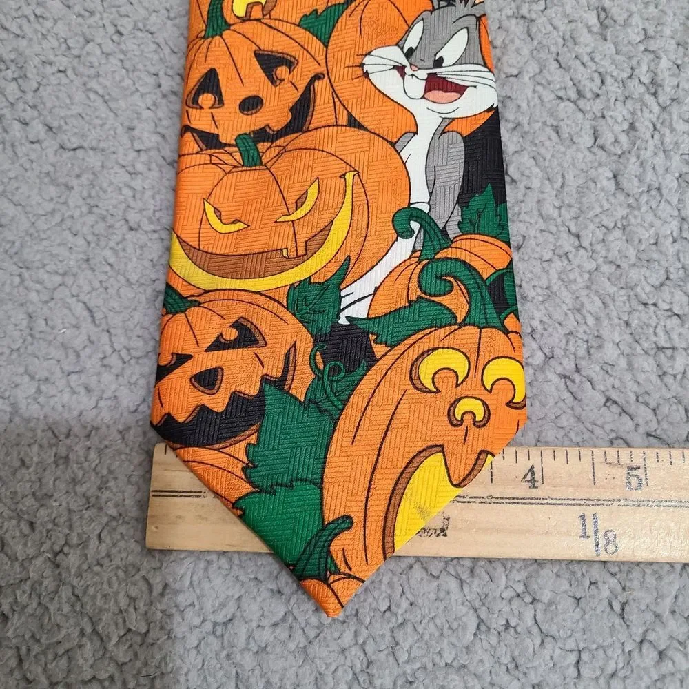 Vintage Halloween Looney Tunes Tie Necktie 1996 Polyester Spooky Bugs Taz‎ Daffy